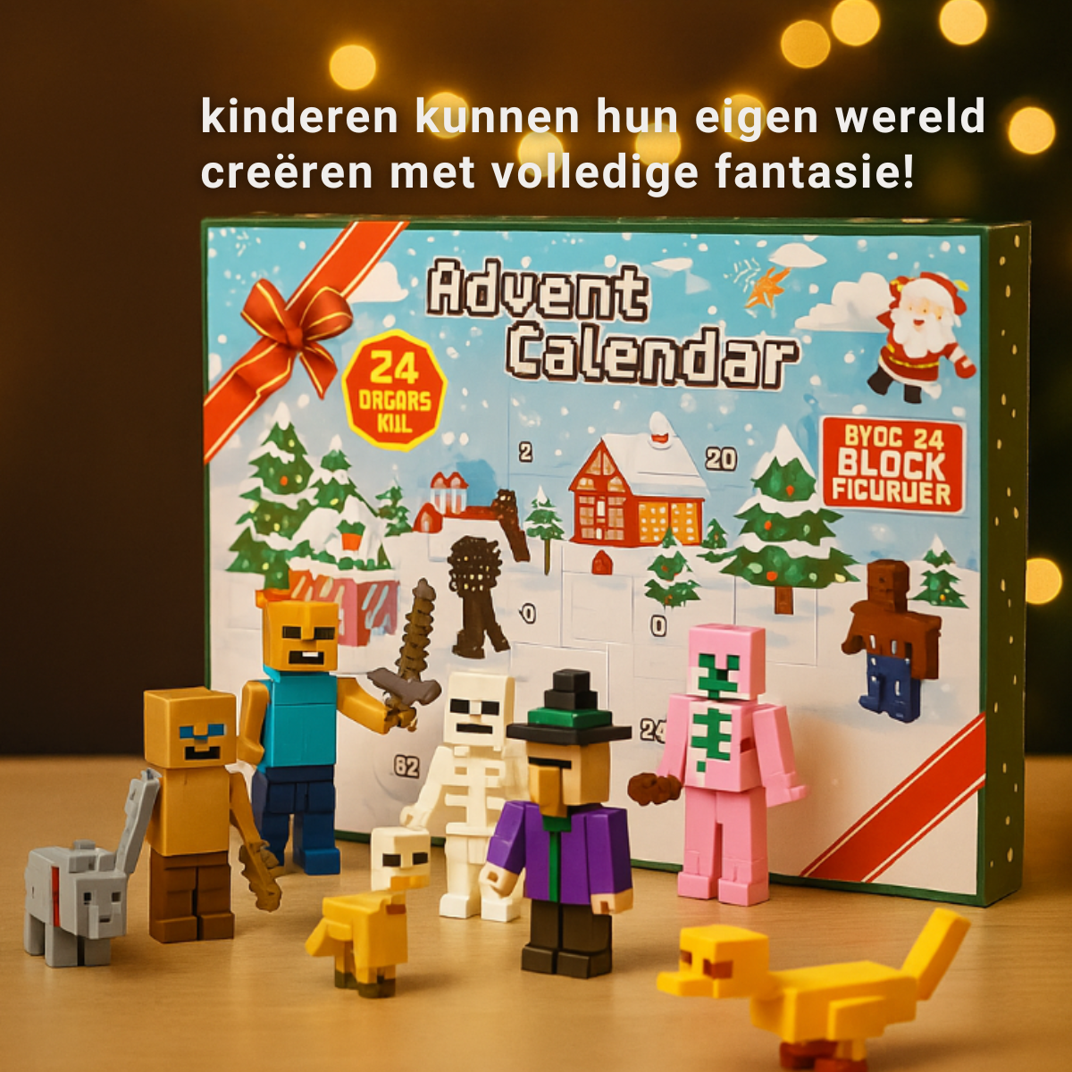 Advent calendar with 24 Block-Style Toy Figures 30x18x5 cm PVC from 6 Years Collectible Fun Christmas Countdown Calendar | Sansoti