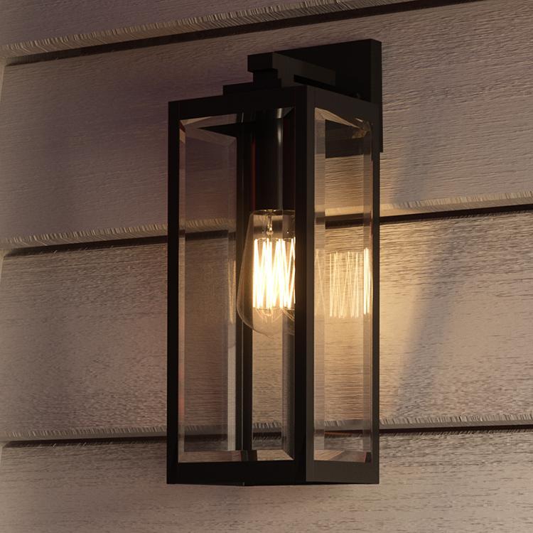 Applique extérieure Murale Acier Noir Verre 43cm Moderne Ferme Étanche | Restfield