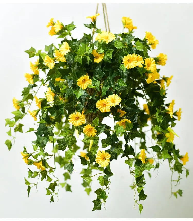 Künstlicher Prunkwinden-Zweig 65 cm UV-beständig 18 Seidenblüten Innen Außen Gartendekoration Kunstblume Kunstpflanze | Sansoti