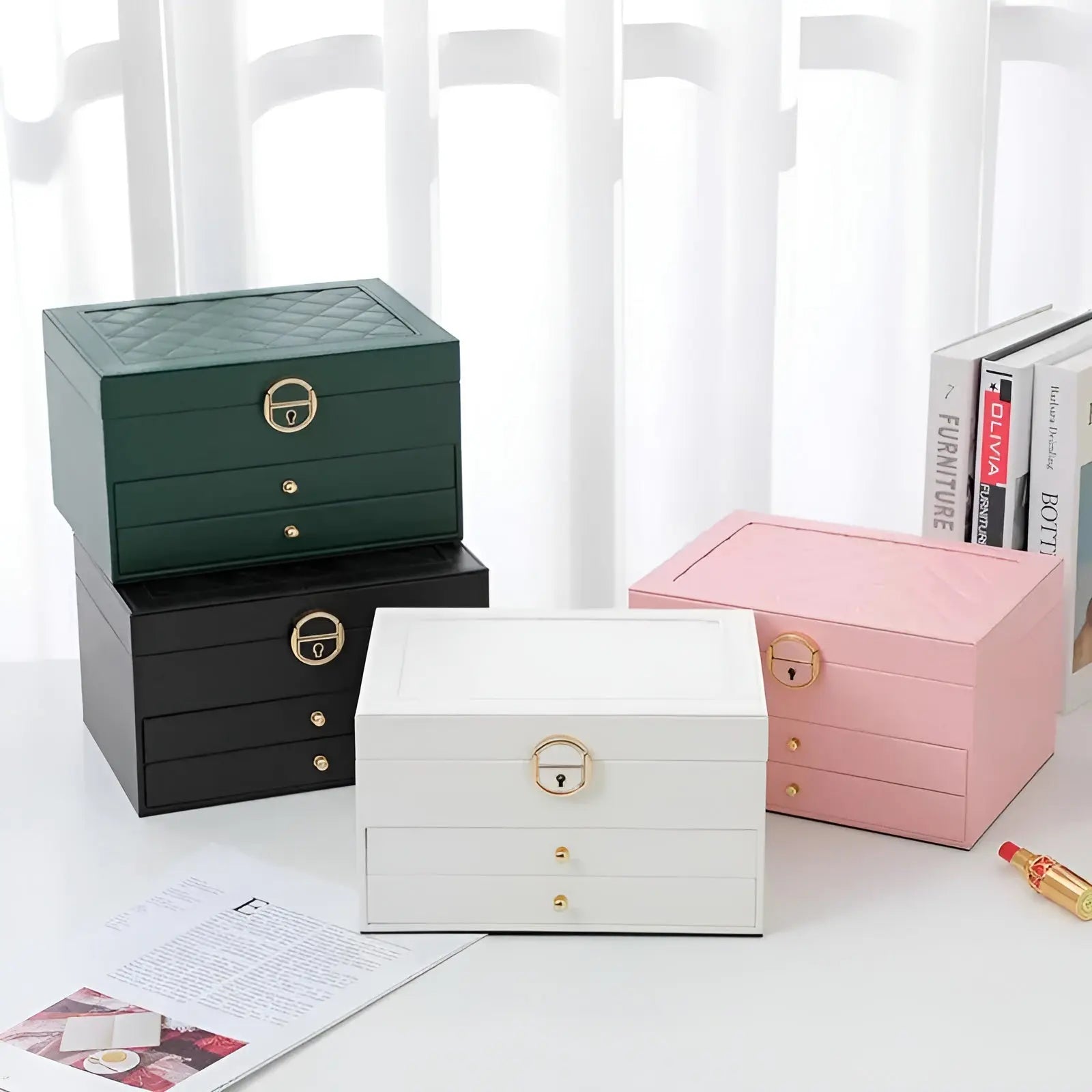Luxe Sieradenbox met Meerdere Lagen – Elegante Opberger voor Ringen Kettingen Oorbellen – PU Leer – 23x17x13,5 cm | Sansoti