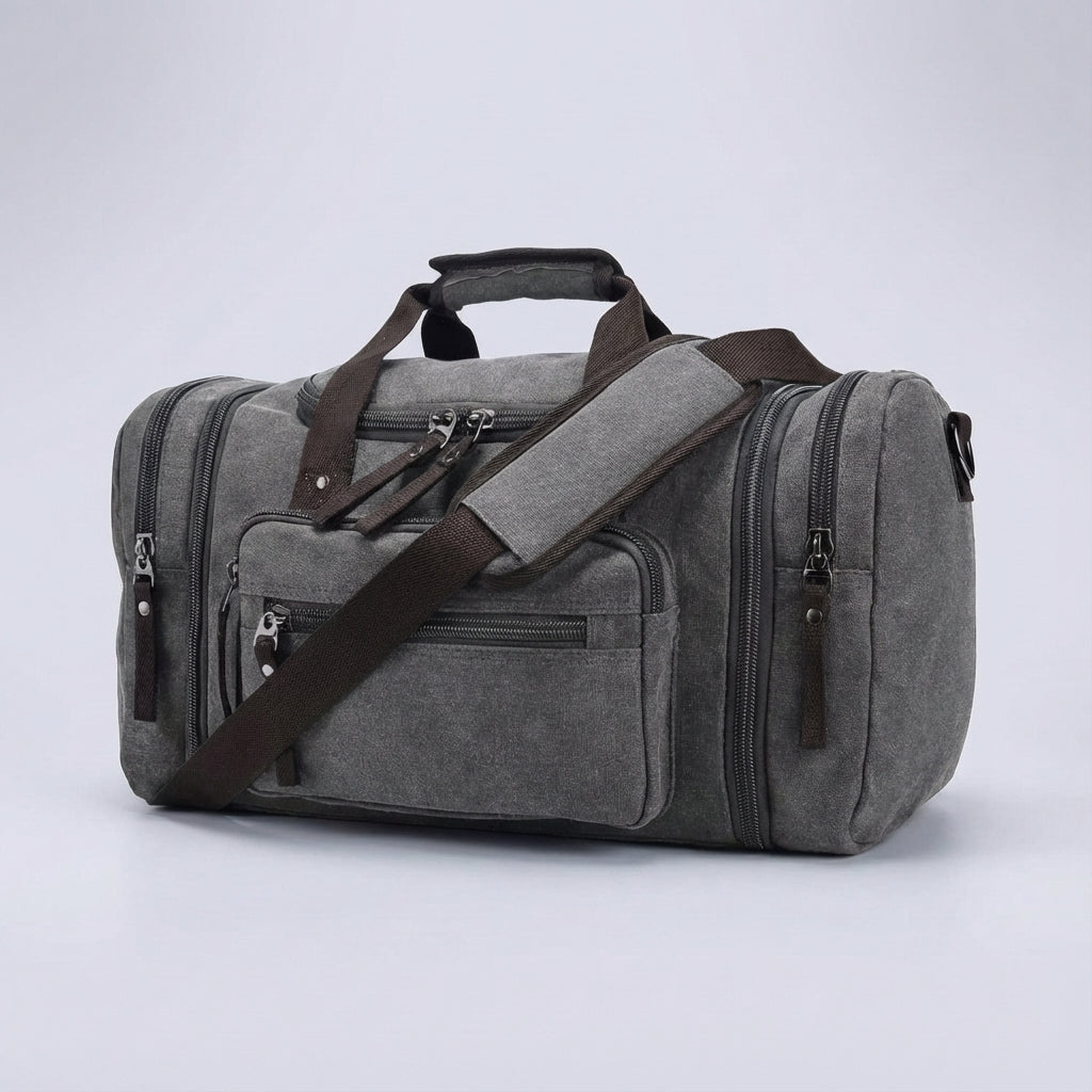 Erweiterbare Canvas-Wochenendtasche 40-50L aus Baumwolle, Reisetasche, Schultertasche, Sporttasche, Handgepäck für Kurzreisen | Sansoti