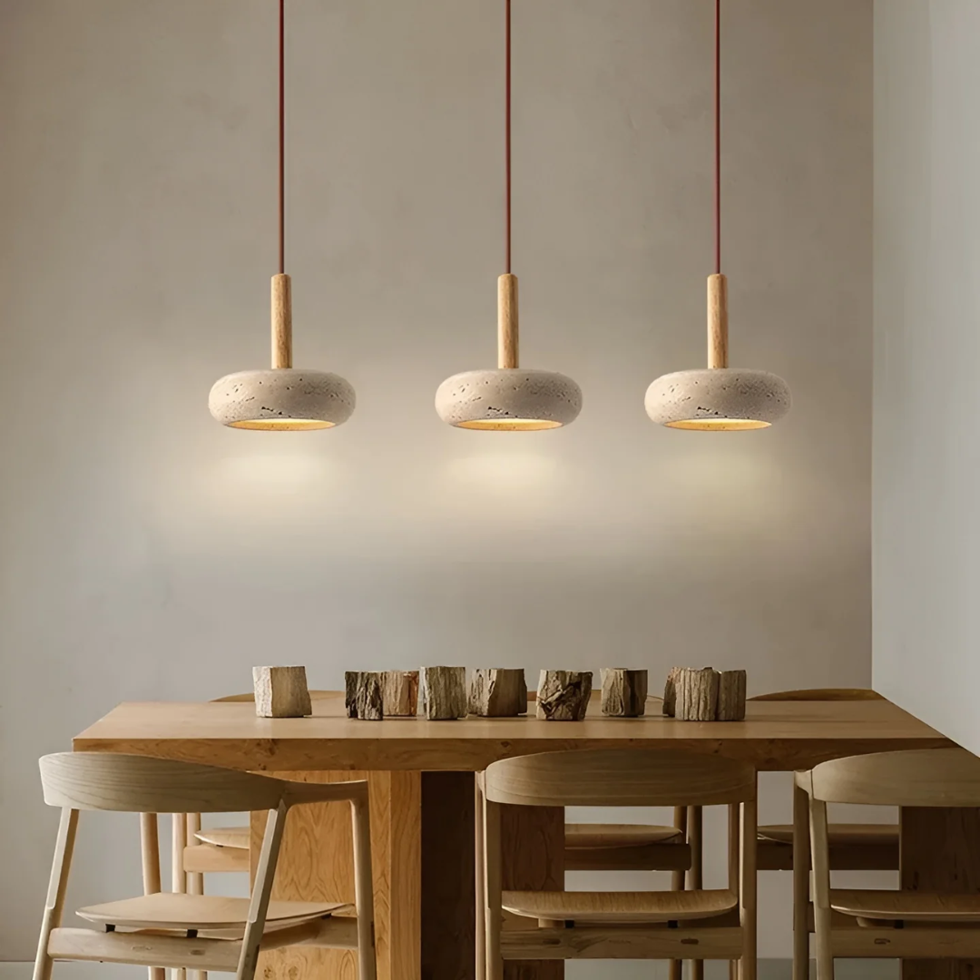 Hanglamp Japanse Stijl LED Natuursteen Hout Verstelbaar Ø15cm Warm Licht Woonkamer Eetkamer Sfeervol | Sansoti