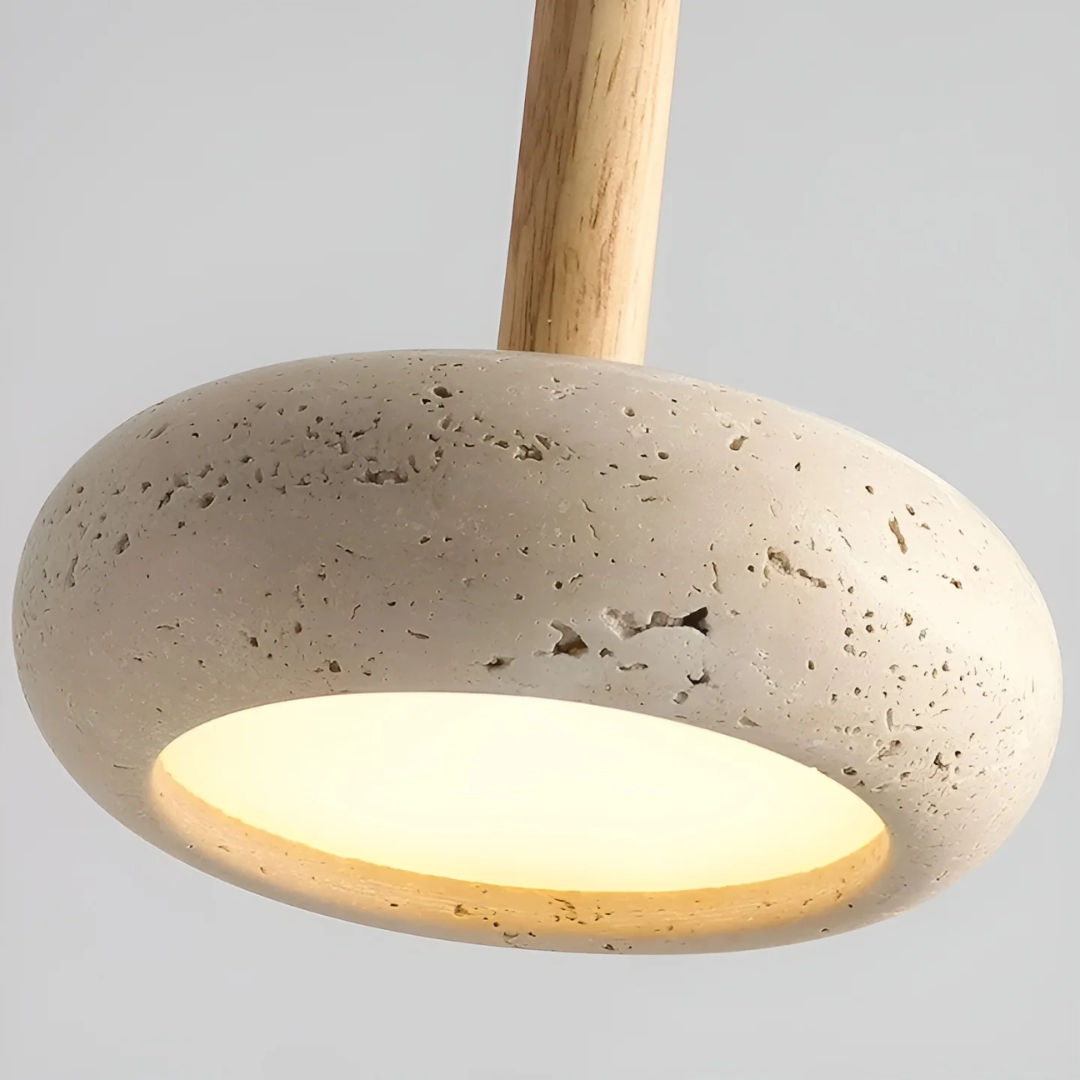 Hanglamp Japanse Stijl LED Natuursteen Hout Verstelbaar Ø15cm Warm Licht Woonkamer Eetkamer Sfeervol | Sansoti