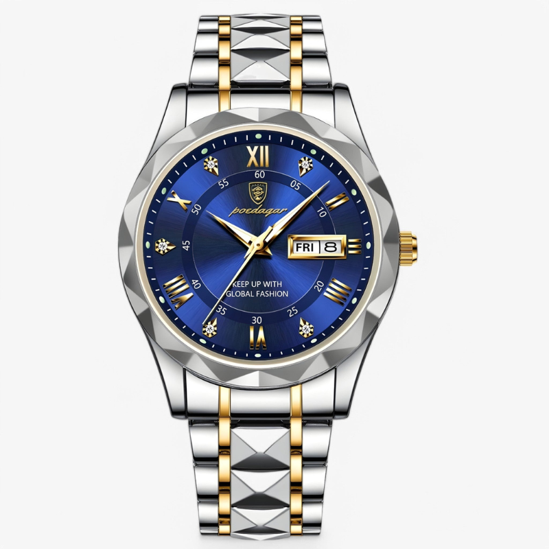 Luxe Herenhorloge met Kwartsmechanisme – Roestvrij Staal Armband – Zilver Zwart Goud – Waterbestendig Polshorloge voor Mannen 42mm | Sansoti