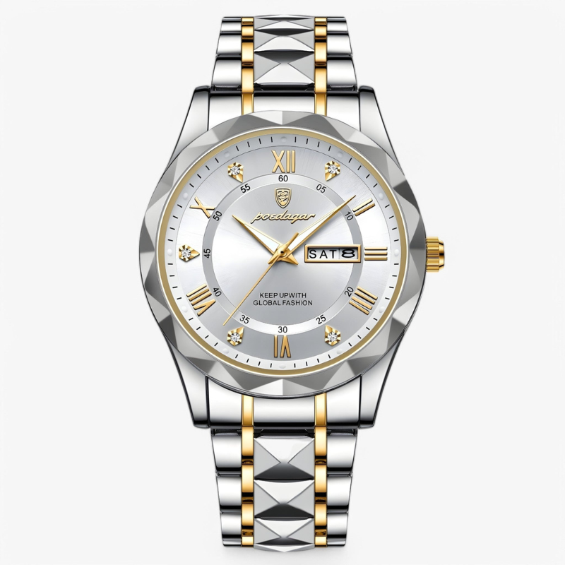 Luxe Herenhorloge met Kwartsmechanisme – Roestvrij Staal Armband – Zilver Zwart Goud – Waterbestendig Polshorloge voor Mannen 42mm | Sansoti