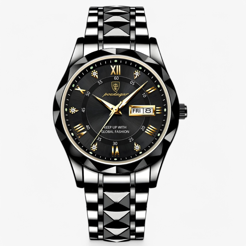Luxe Herenhorloge met Kwartsmechanisme – Roestvrij Staal Armband – Zilver Zwart Goud – Waterbestendig Polshorloge voor Mannen 42mm | Sansoti
