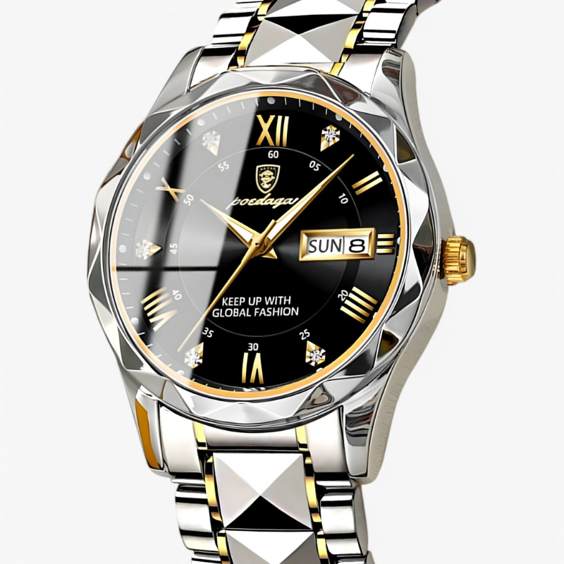Luxe Herenhorloge met Kwartsmechanisme – Roestvrij Staal Armband – Zilver Zwart Goud – Waterbestendig Polshorloge voor Mannen 42mm | Sansoti