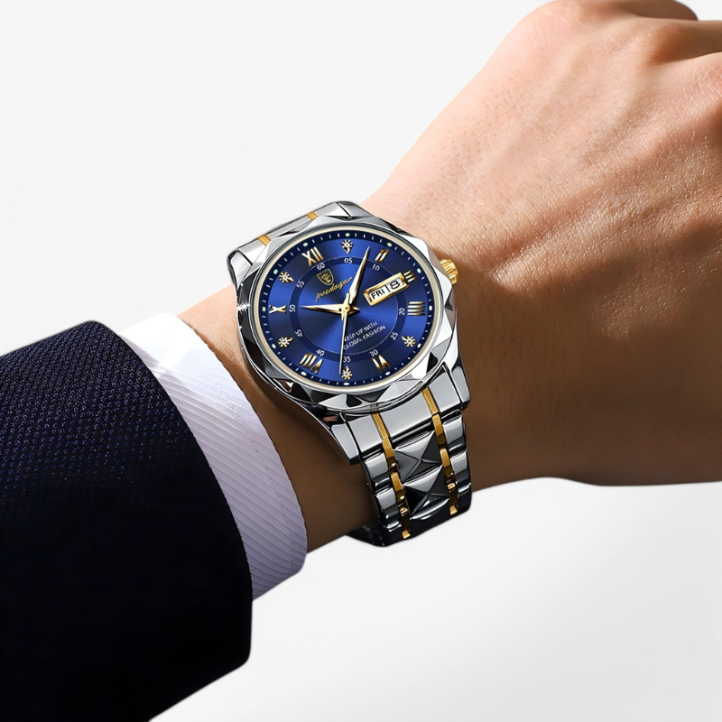 Luxe Herenhorloge met Kwartsmechanisme – Roestvrij Staal Armband – Zilver Zwart Goud – Waterbestendig Polshorloge voor Mannen 42mm | Sansoti