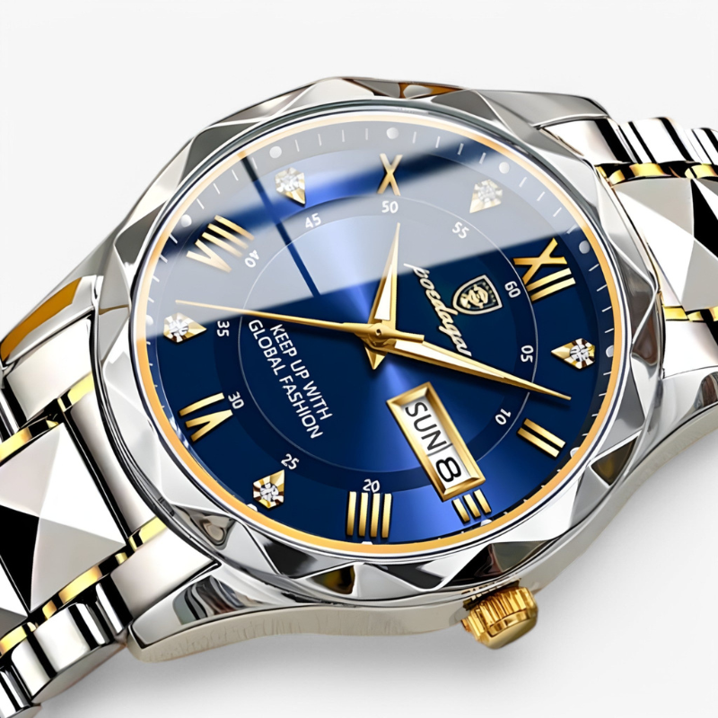 Luxe Herenhorloge met Kwartsmechanisme – Roestvrij Staal Armband – Zilver Zwart Goud – Waterbestendig Polshorloge voor Mannen 42mm | Sansoti