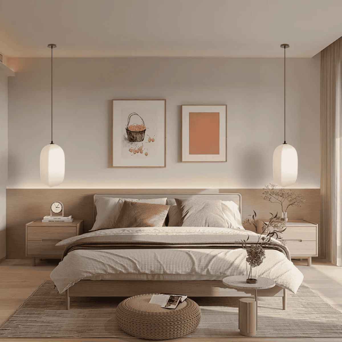 Linen Pendant Light Lantern Shape E27 Natural Textile Hanging Light for Dining Room Hallway Living Room Atmospheric Lighting | Sansoti