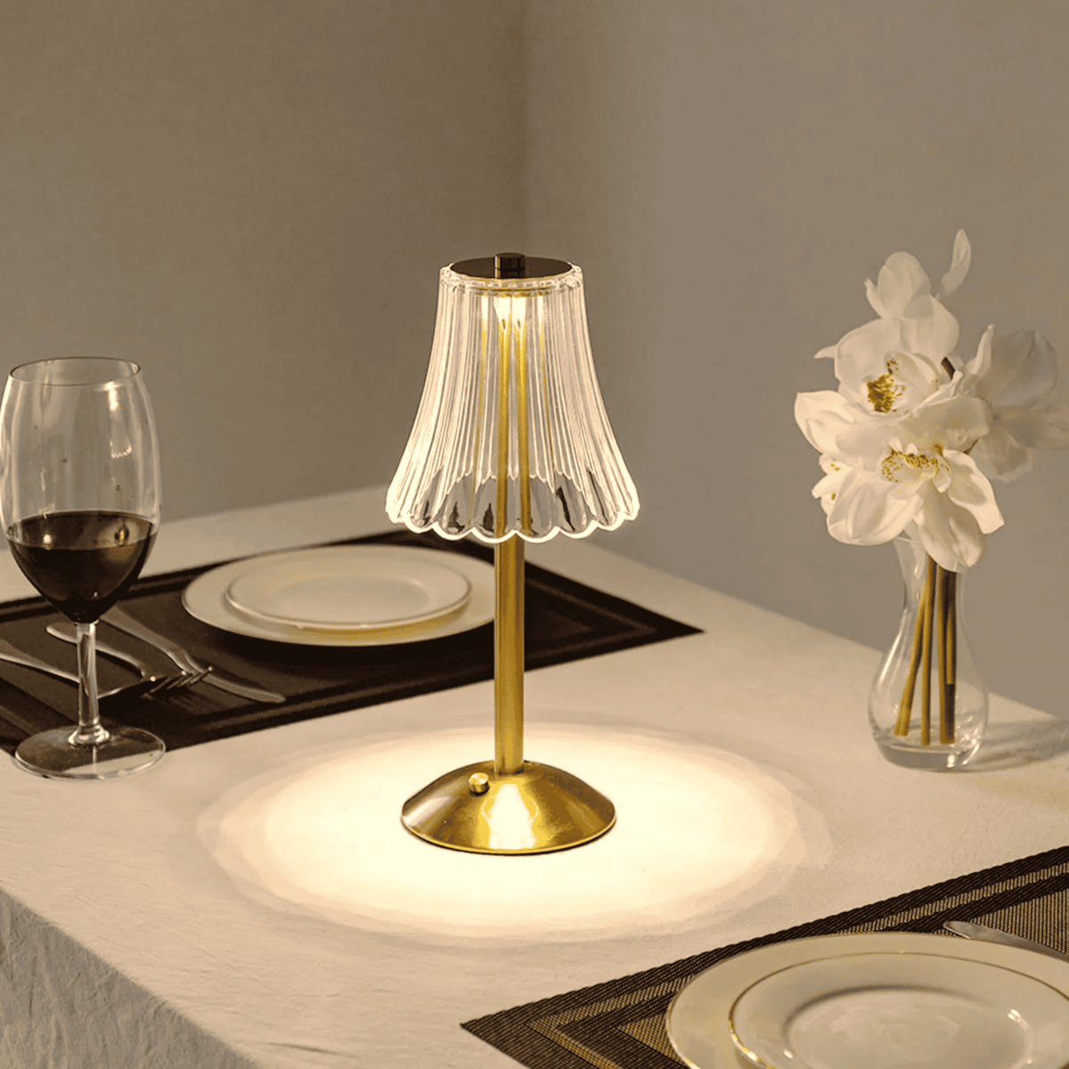 Rechargeable Crystal Gold LED Table Lamp, Cordless and Dimmable, Touch Ambient Lighting for Living Room and Bedroom | Sansoti