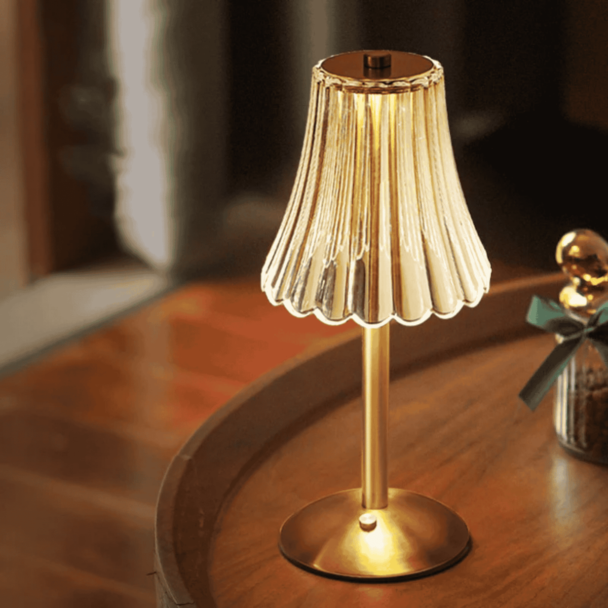 Rechargeable Crystal Gold LED Table Lamp, Cordless and Dimmable, Touch Ambient Lighting for Living Room and Bedroom | Sansoti