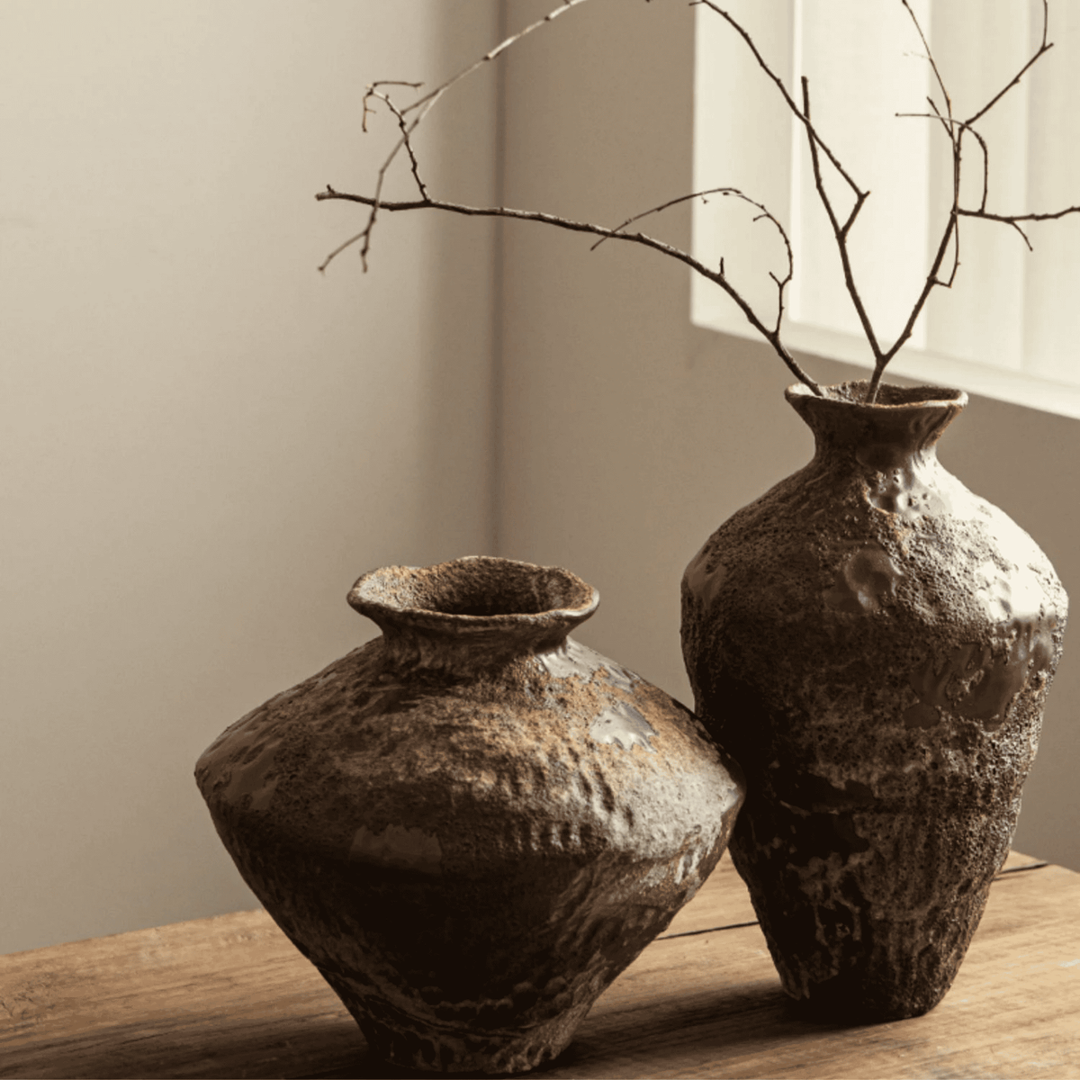 Rustic Handmade Ceramic Vase Vintage Country Style Decoration Natural Texture Living Room | Sansoti