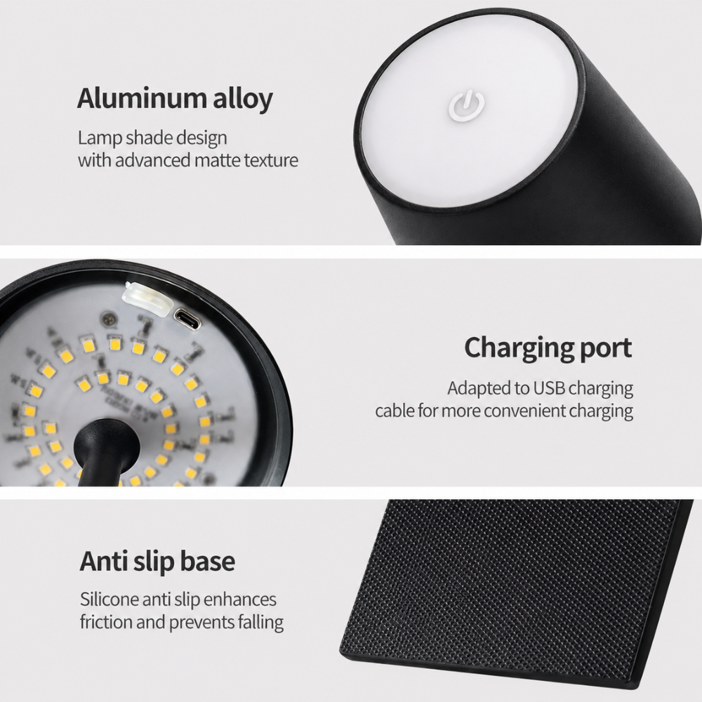 Wireless Table Lamp Dimmable Rechargeable 38cm Metal LED Touch Indoor Outdoor IP54 Waterproof Ambient Lighting | Sansoti