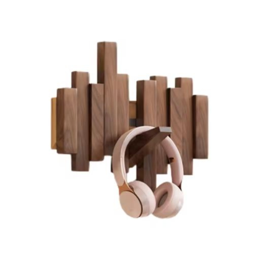 Portemanteau mural en bois à crochets rabattables en placage de hêtre noyer naturel 3-8 crochets pour l’entrée et la chambre | Sansoti