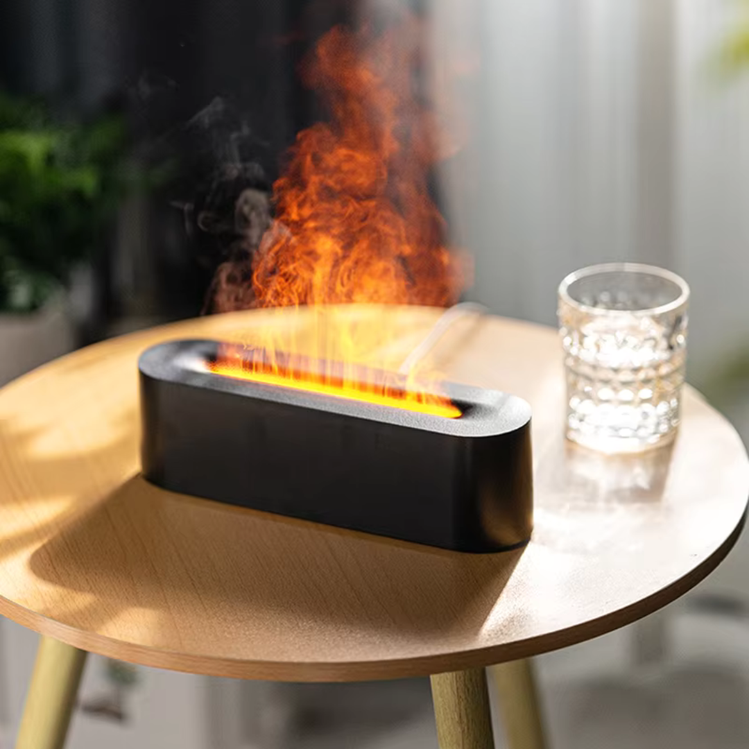 Aromatherapie Diffuser met Vlameffect - Luchtbevochtiger met Kalmerend Lichtspel - 150ml Geurverspreider voor Ontspanning en Sfeer | Sansoti
