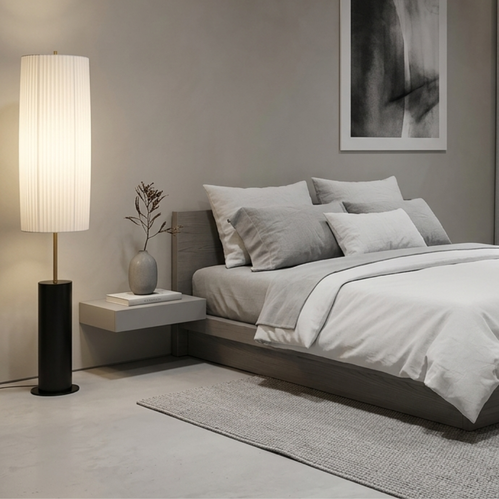 Floor Lamp Fabric Wood Iron 130cm LED E27 Dimmable for Living Room Bedroom Reading Nook and Office | Sansoti