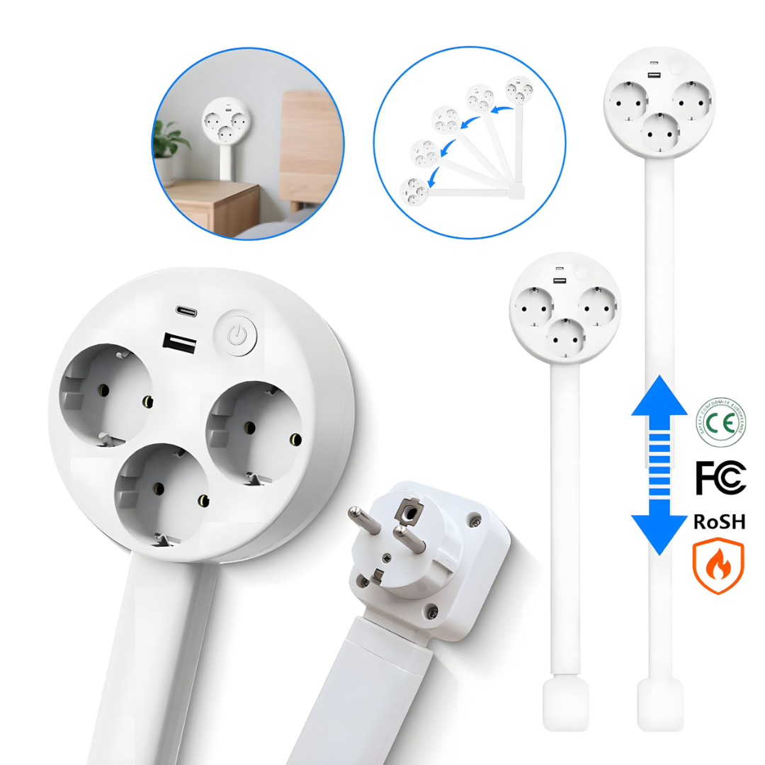 Ausziehbare Steckdose mit USB Drehbarer Kopf 3 EU 47-67cm Weiß | Restfield