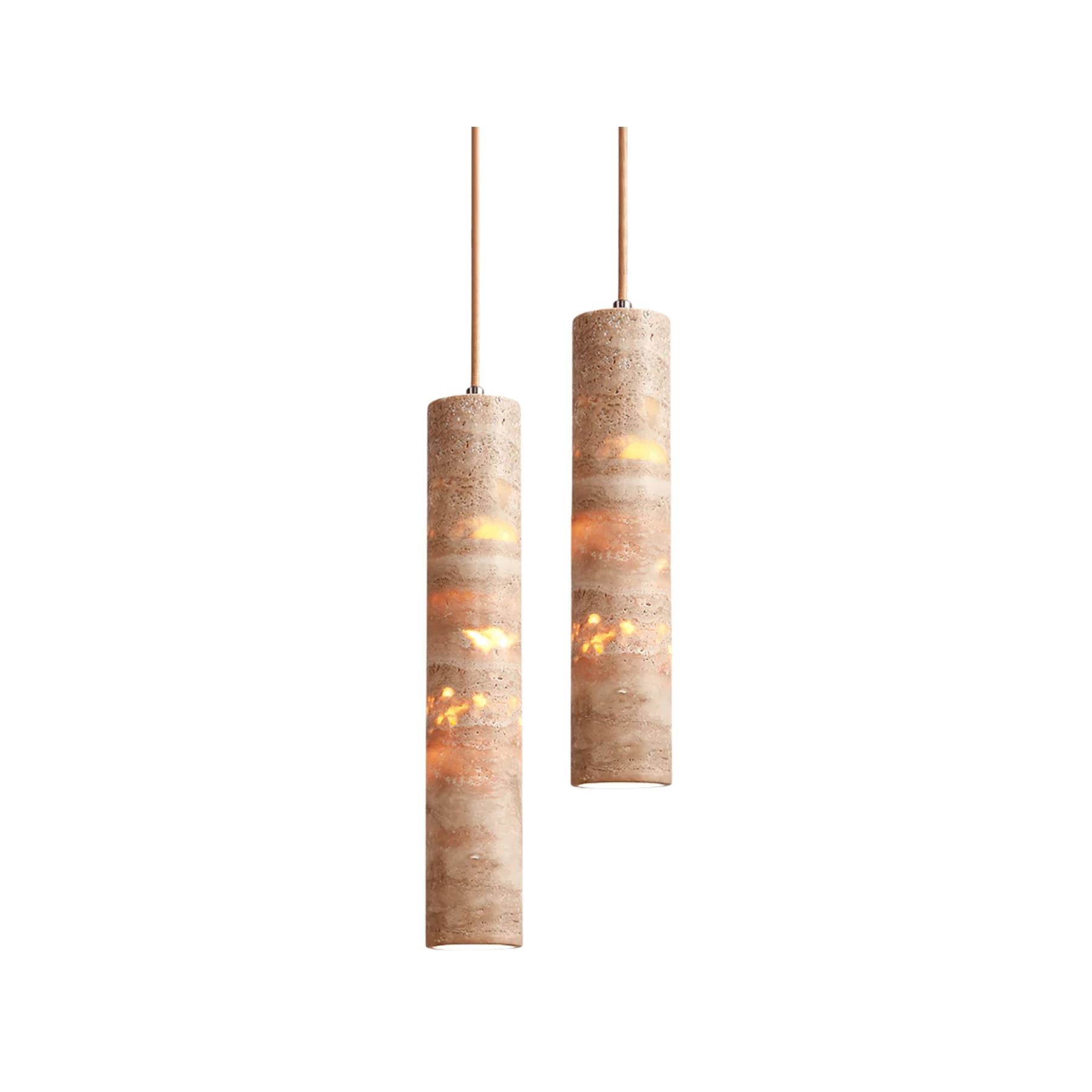 Suspension Travertin Cylindre Ø 6 cm Pierre naturelle Beige Table à manger Îlot de cuisine Bar Suspension réglable E27 | Restfield
