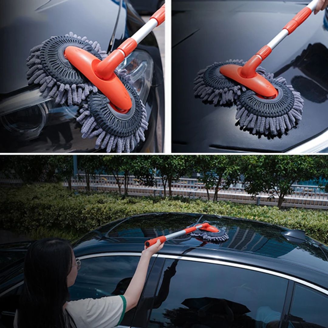 Teleskopische Waschbürste 360° drehbar, Aluminium, 400 g, ausziehbar, zum Reinigen von Fenstern, Autos, Wohnmobilen und Booten | Sansoti
