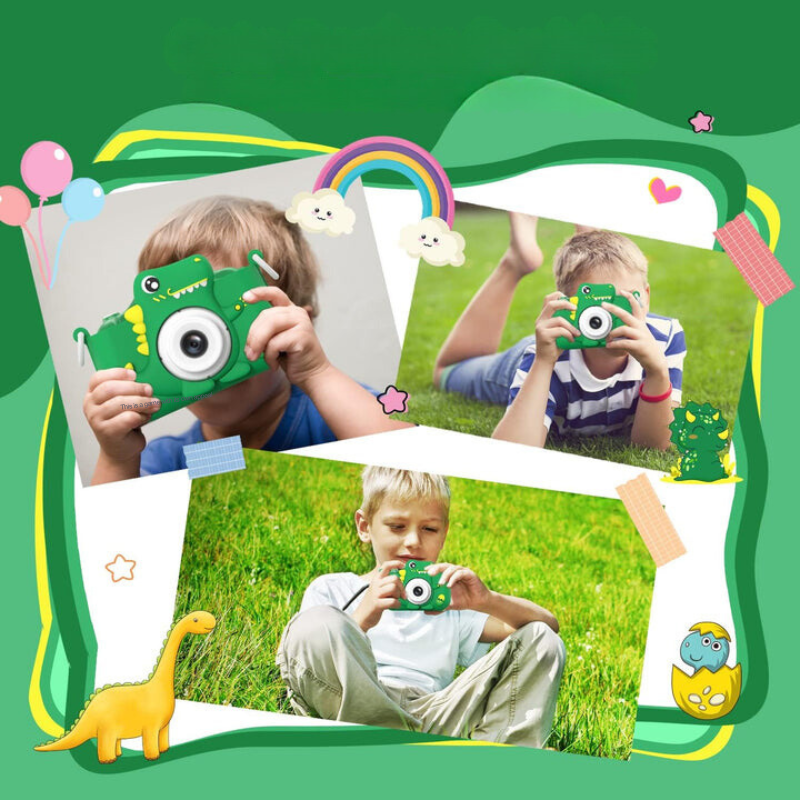 Kindercamera met Dinosaurusdesign – Fototoestel voor Jonge Ontdekkers met HD-Opname & Speelse Dino-Stickers | Sansoti