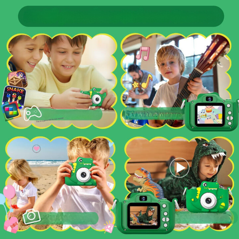 Kindercamera met Dinosaurusdesign – Fototoestel voor Jonge Ontdekkers met HD-Opname & Speelse Dino-Stickers | Sansoti