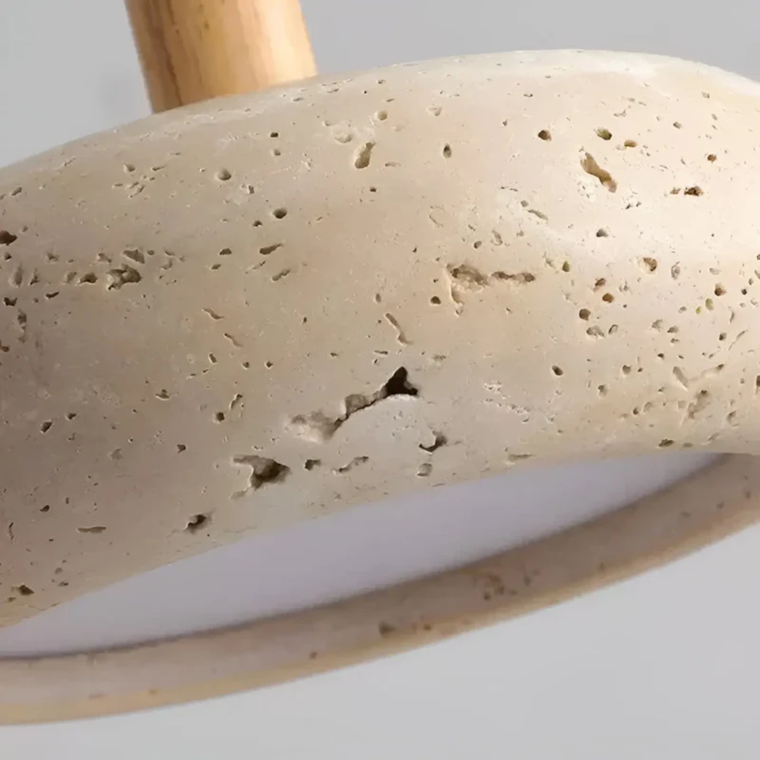 Hanglamp Japanse Stijl LED Natuursteen Hout Verstelbaar Ø15cm Warm Licht Woonkamer Eetkamer Sfeervol | Sansoti