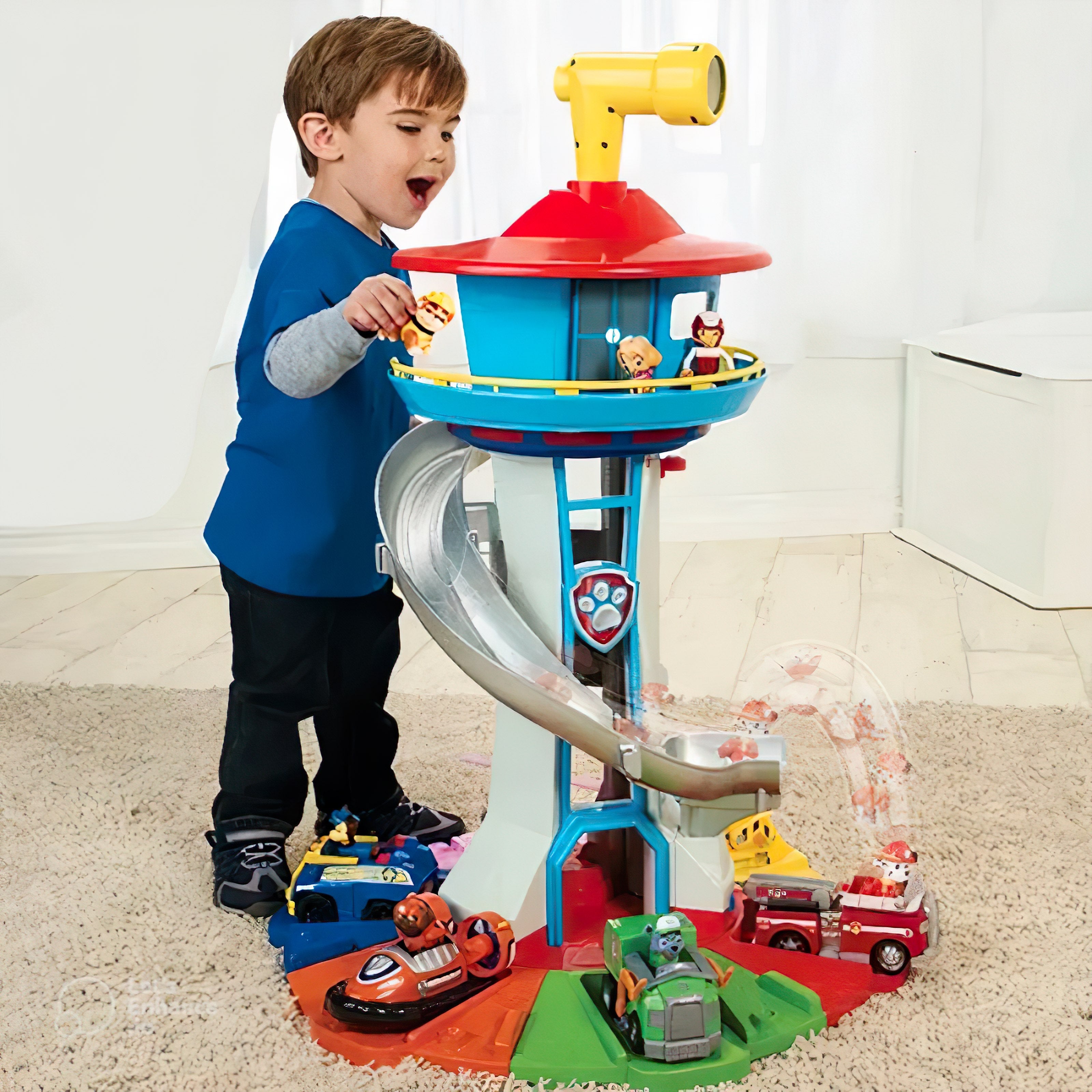 Speelgoed Auto Set Met Glijbaan En Uitkijktoren Kunststof 52x42cm Met Figuren Vanaf 4 Jaar | Sansoti