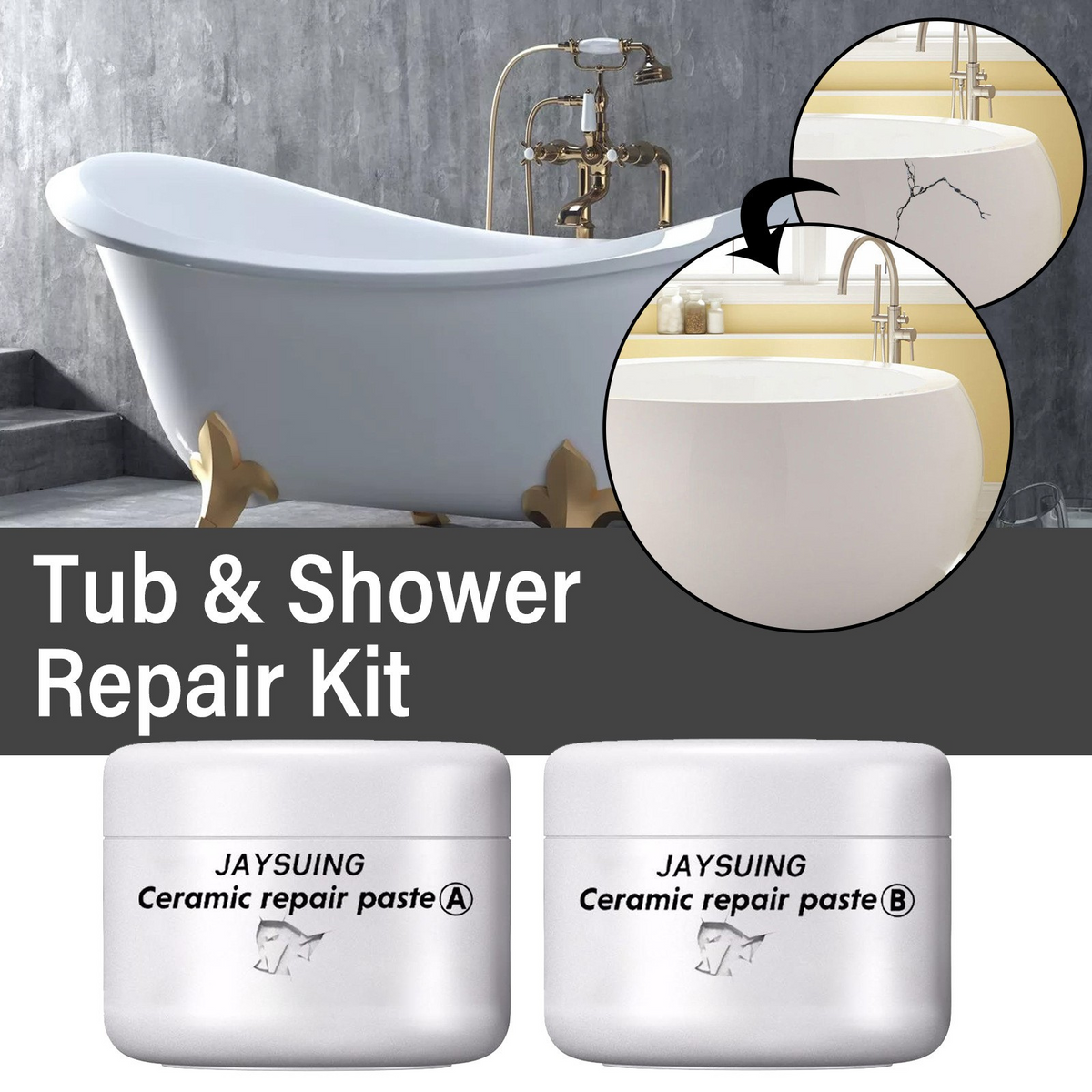 Kit de réparation en céramique pour carrelage et sanitaires, pâte de réparation blanche, étanche et durable, bicomposant | Sansoti