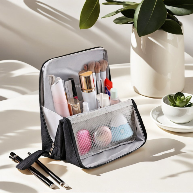 Gestructureerde Make-up Organiser voor op Reis – Compacte Cosmetica Opbergtas met Compartimenten & Ritssluiting | Sansoti