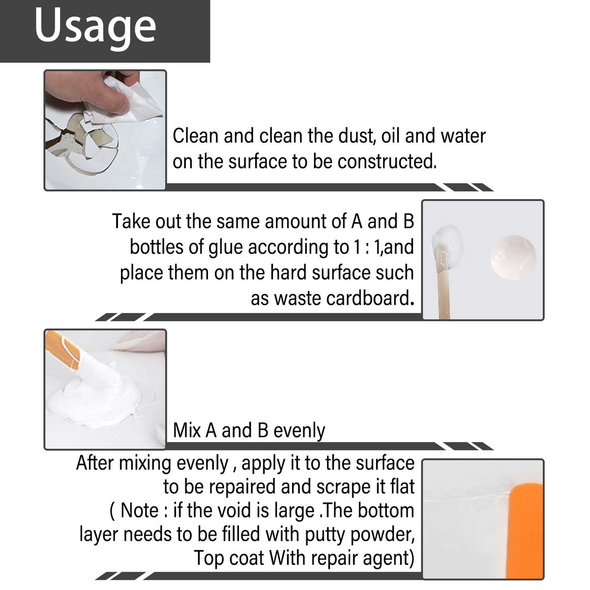 Kit de réparation en céramique pour carrelage et sanitaires, pâte de réparation blanche, étanche et durable, bicomposant | Sansoti