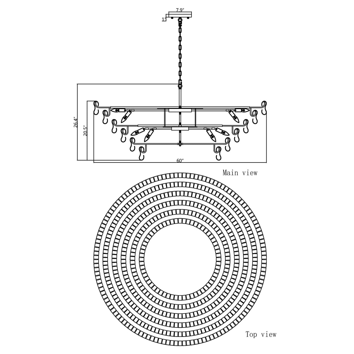 Lustre rond en verre texturé avec structure métallique multicouche À intensité variable et réglable 60-152cm pour salon | Sansoti