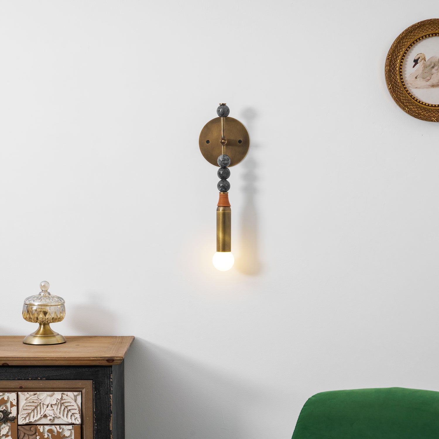 Toam Wandlamp Marmer Messing – Persepolis Geïnspireerd Design met Antique Brass Afwerking 18.9 en 27.6 inch | Sansoti