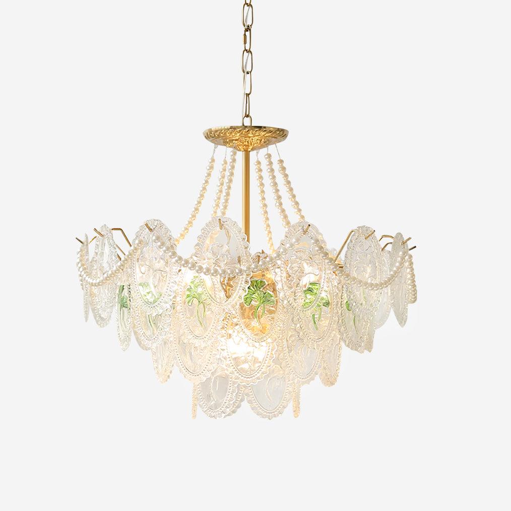 Lustre Perles en verre Métal doré Design à plusieurs niveaux Douille E14 Suspension Salon Salle à manger | Sansoti
