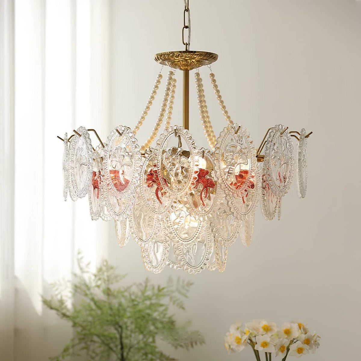 Lustre Perles en verre Métal doré Design à plusieurs niveaux Douille E14 Suspension Salon Salle à manger | Sansoti