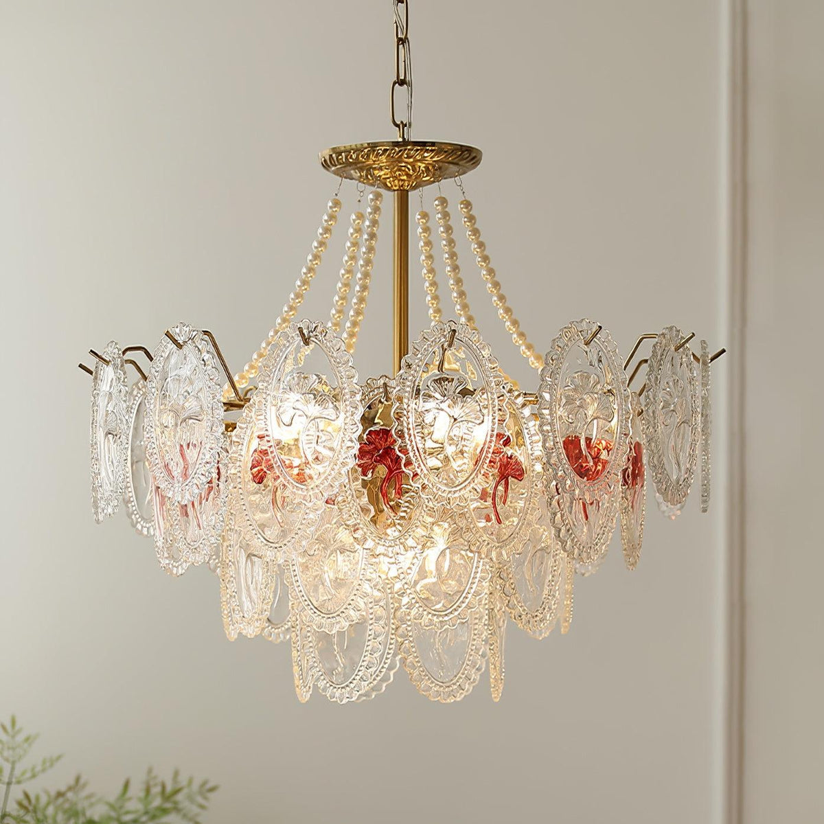 Lustre Perles en verre Métal doré Design à plusieurs niveaux Douille E14 Suspension Salon Salle à manger | Sansoti