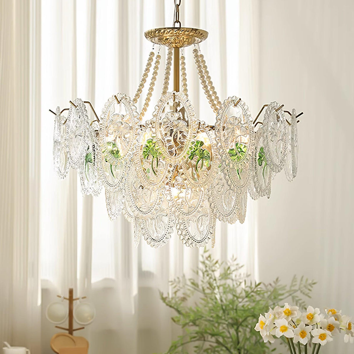 Lustre Perles en verre Métal doré Design à plusieurs niveaux Douille E14 Suspension Salon Salle à manger | Sansoti