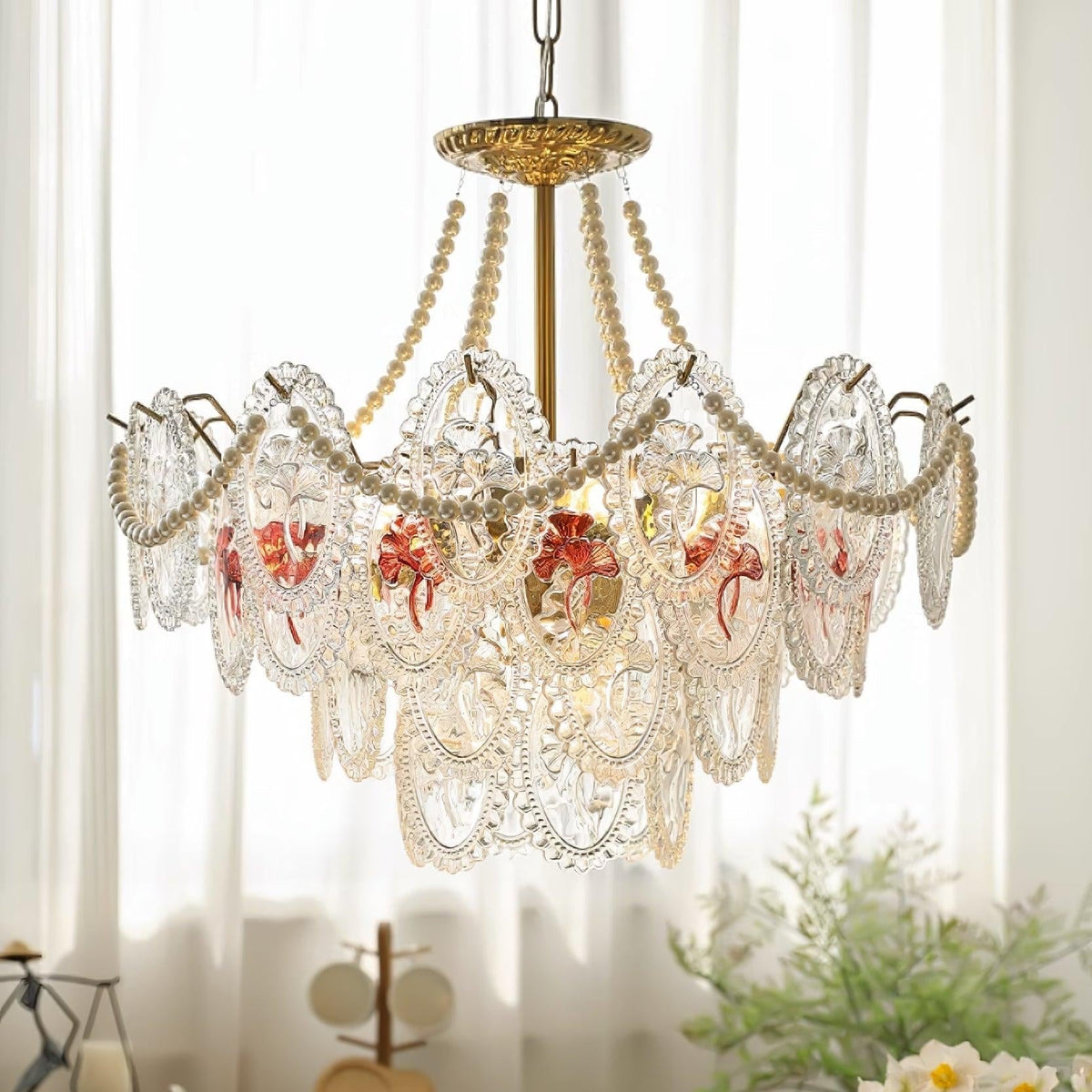 Lustre Perles en verre Métal doré Design à plusieurs niveaux Douille E14 Suspension Salon Salle à manger | Sansoti
