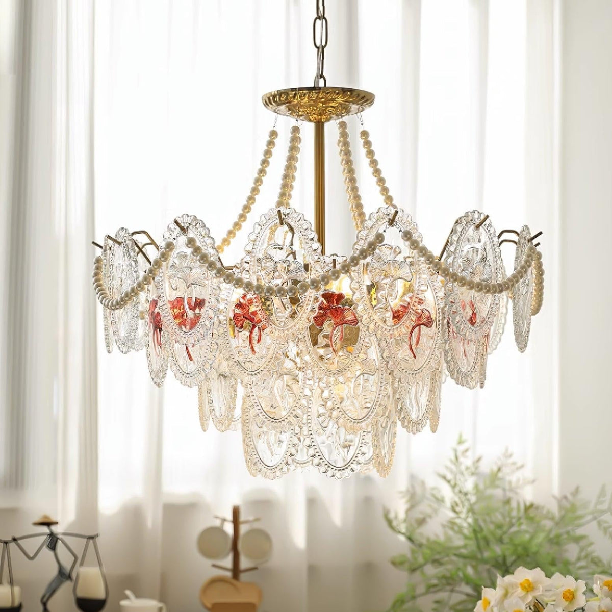 Lustre Perles en verre Métal doré Design à plusieurs niveaux Douille E14 Suspension Salon Salle à manger | Sansoti