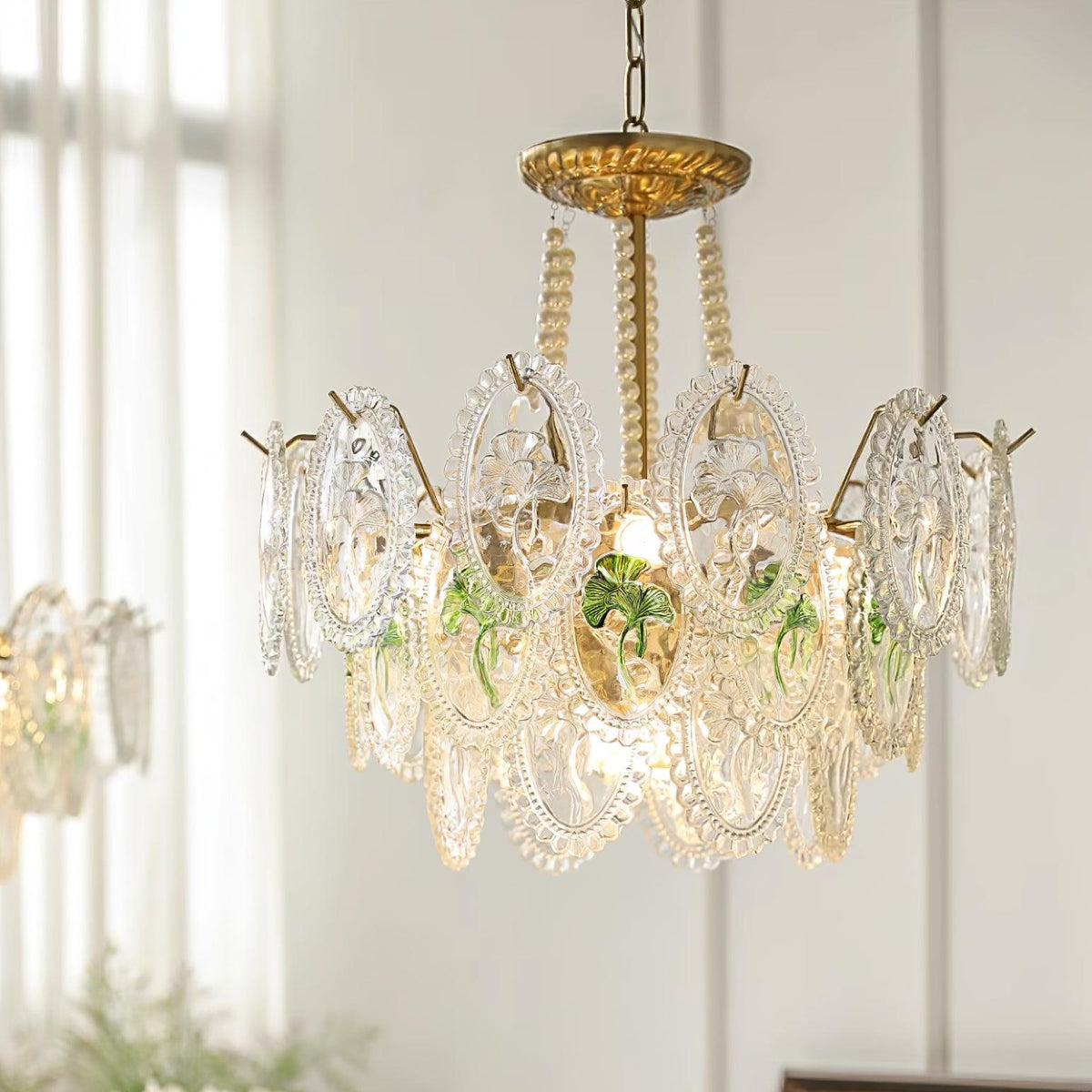 Lustre Perles en verre Métal doré Design à plusieurs niveaux Douille E14 Suspension Salon Salle à manger | Sansoti