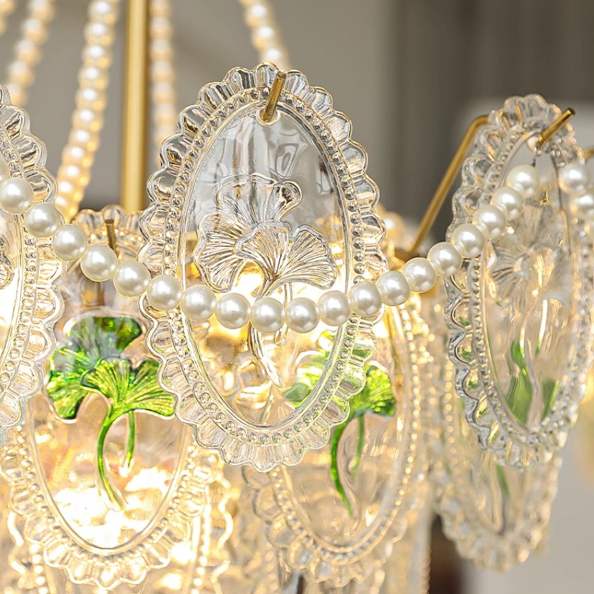 Lustre Perles en verre Métal doré Design à plusieurs niveaux Douille E14 Suspension Salon Salle à manger | Sansoti
