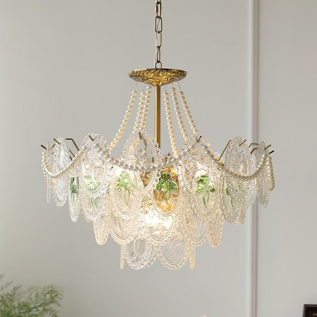 Lustre Perles en verre Métal doré Design à plusieurs niveaux Douille E14 Suspension Salon Salle à manger | Sansoti