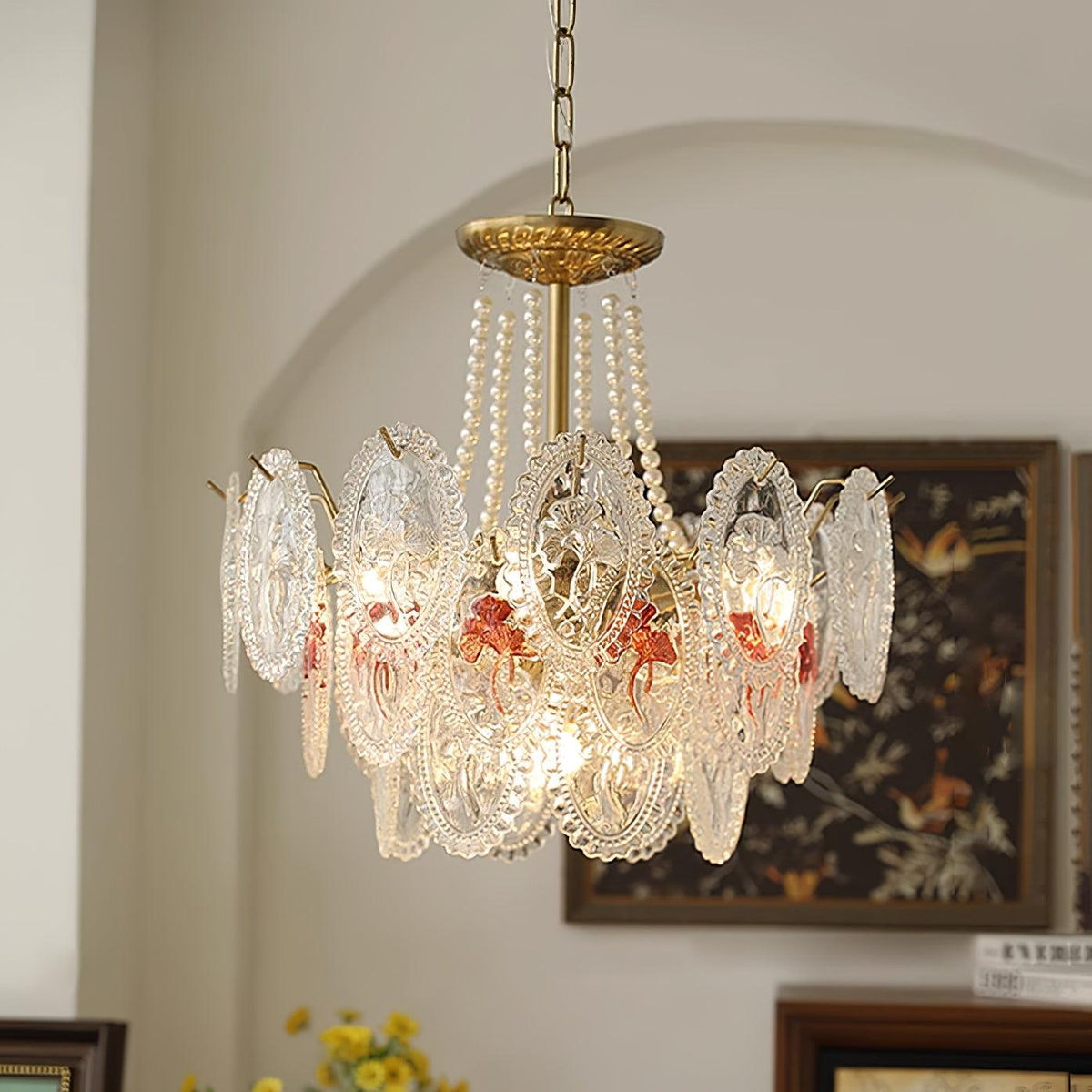 Lustre Perles en verre Métal doré Design à plusieurs niveaux Douille E14 Suspension Salon Salle à manger | Sansoti