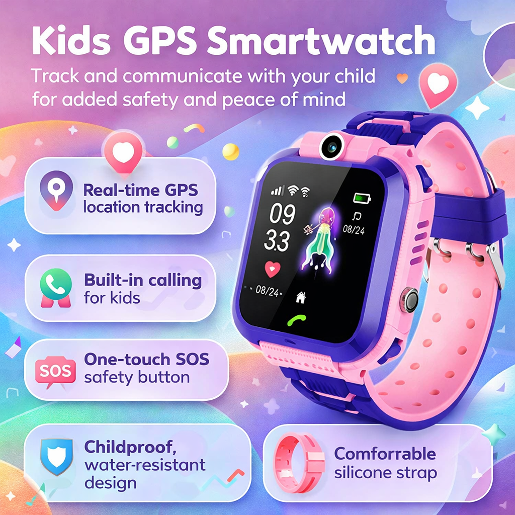 Digitaal Kinderhorloge GPS Tracker Telefoon Camera Waterdicht Touchscreen Veiligheid Smartwatch Kids | Sansoti