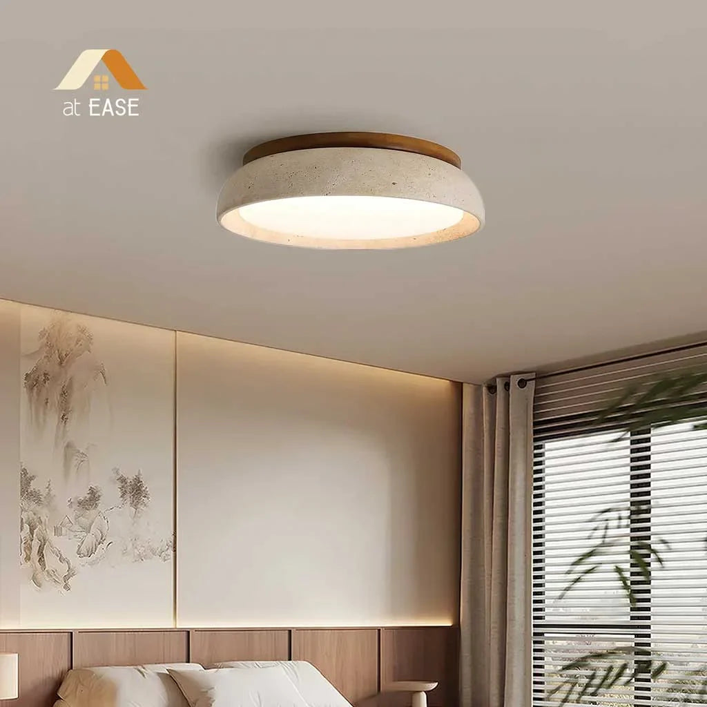 Deckenlampe aus Travertin – Runde LED-Lampe mit warmem, diffusem Licht | Restfield