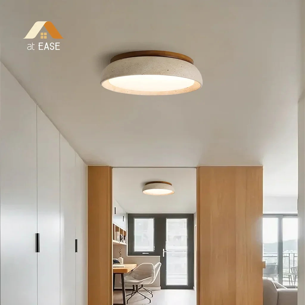 Deckenlampe aus Travertin – Runde LED-Lampe mit warmem, diffusem Licht | Restfield