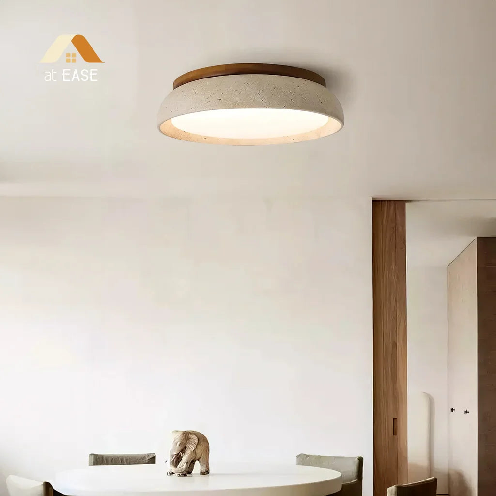 Deckenlampe aus Travertin – Runde LED-Lampe mit warmem, diffusem Licht | Restfield