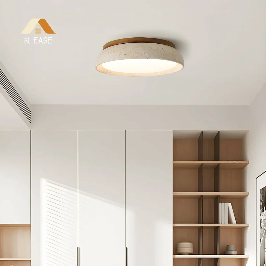 Deckenlampe aus Travertin – Runde LED-Lampe mit warmem, diffusem Licht | Restfield