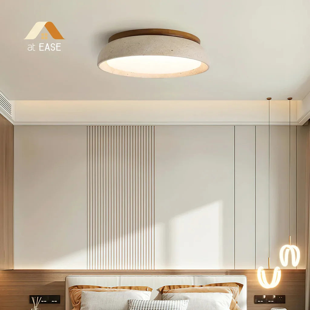 Deckenlampe aus Travertin – Runde LED-Lampe mit warmem, diffusem Licht | Restfield