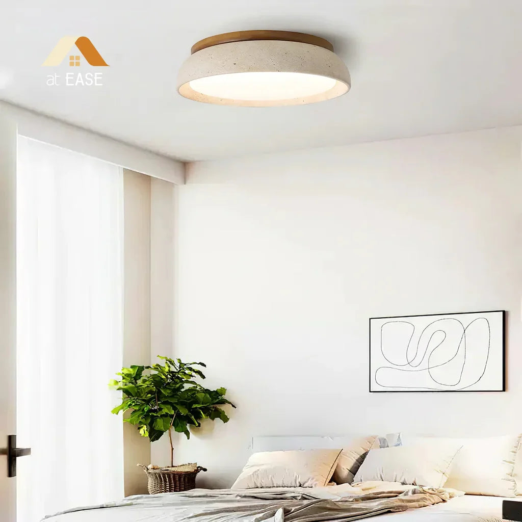 Deckenlampe aus Travertin – Runde LED-Lampe mit warmem, diffusem Licht | Restfield